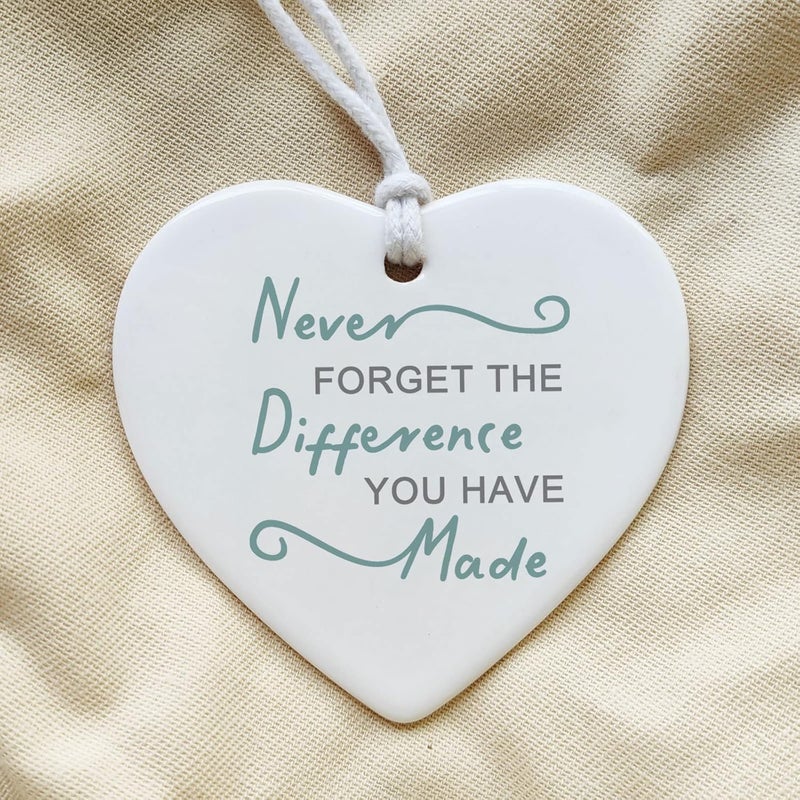 WCDHOR Never Forget the Difference You Have Made Ornament, Meaningful Leaving Gift, Retirement Gift, Thank You Gift, Thank you Ornament, Appreciation Gift, Ceramic Heart Keepsake, To Coworker, Teacher Nurse - Image 2